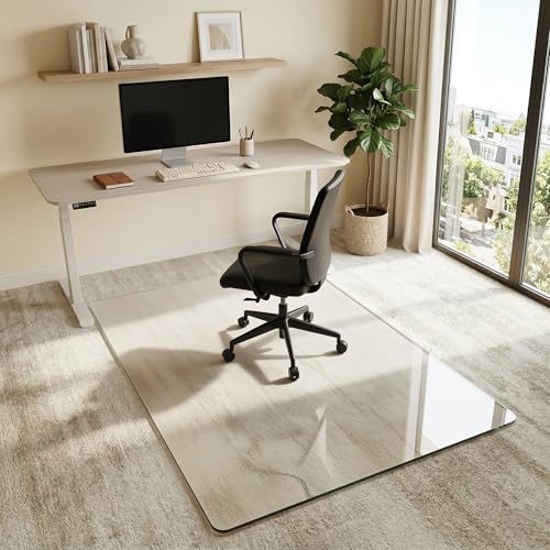 40" x 60" Glass Chair Mat for Carpet, 0.2" Thick Office Chair Mat | Heavy-Duty Tempered Glass With Crystal Clear Surface, Polished Rounded Edges Resists Scratches And Cracks For Smooth Rolling - size: 40"x60"