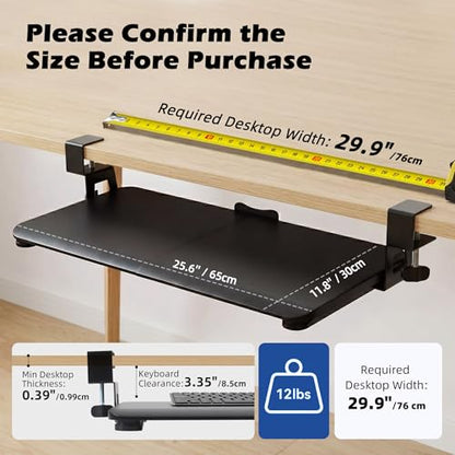 Under‑Desk Clamp Keyboard Tray, 26.77" Slide‑Out Tray, Black - color: Black
