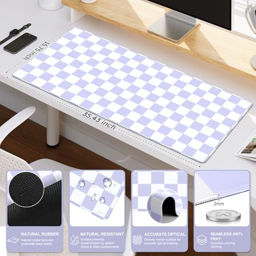 iCasso Desk Pad Mat, Cute Desk Matt for Desktop, Purple Checkered - color: Purple Checkered