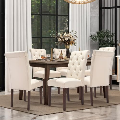 COLAMY Tufted Dining Chairs Set of 4, Accent Parsons Diner Chair Upholstered Fabric Stylish Kitchen Chairs with Solid Wood Legs and Padded Seat, Beige - color: Beige, size: set of 4