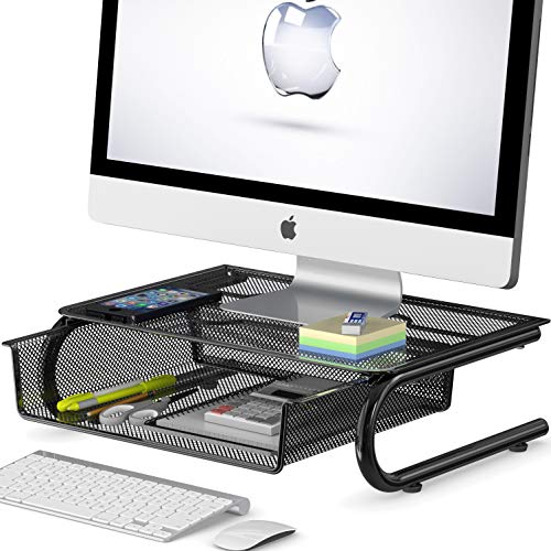 Simple Houseware Mesh Monitor Riser with Drawer, Black