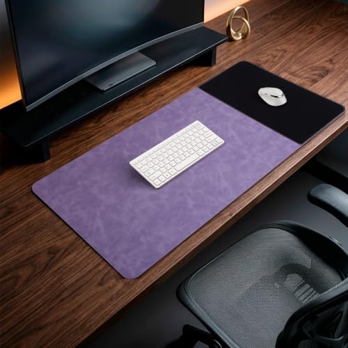 HAUTOCO Cork Desk Mat 36''x17'', Distressed PU Leather & Cloth Desk Pad - color: Purple, size: 36" x 17"