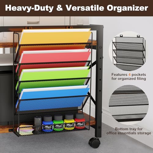 24"x20" Printer Stand with Hanging File Holder & Wheels, Brown - color: Rustic Brown, size: Extra Large