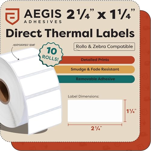 Aegis Adhesives - 2.25" X 1.25" Removable Direct Thermal Labels (12,000 Count, 12 Rolls) - Barcode Labels and SKU Labels for FNSKU and Retail Repricing - Compatible with Zebra and Rollo Printers - size: 2.25" X 1.25" - Removable