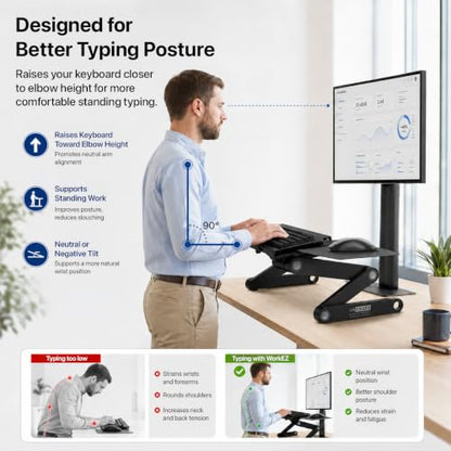 Uncaged Ergonomics WorkEZ Adjustable Keyboard Stand, Riser and Tray, Black - color: Black