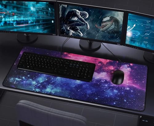 Gaming Mouse Pad with Stitched Edges (35.4X15.7In) Waterproof Desk Pad - color: Galaxy, size: 35.4L x 15.7W inches
