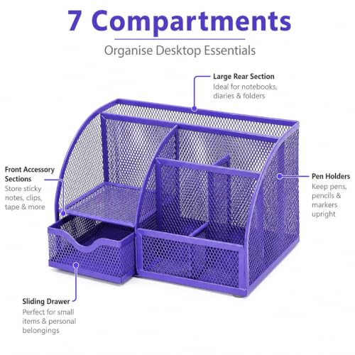 Exerz Metal Mesh Desk Organizer 7 Compartments Drawer Tidy Caddy Purple - color: Purple