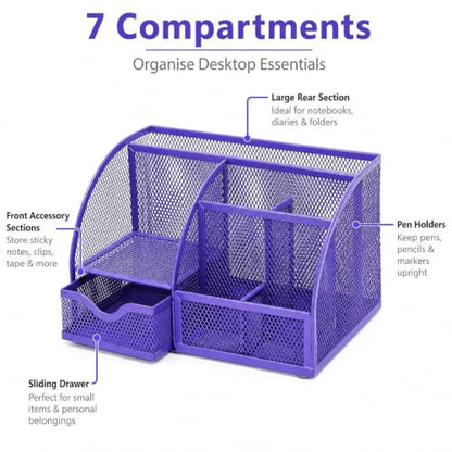 Exerz Metal Mesh Desk Organizer 7 Compartments Drawer Tidy Caddy Purple - color: Purple