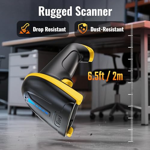 Tera Barcode Scanner with Battery Indicator: 1D Wireless, 5100 Yellow | USB Wired 2.4G Wireless Reader, 2200mAh Battery, 1D Laser Scanning, IP54 Protection, Retail Checkout Warehouse Library School - color: 1D Yellow