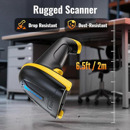 Tera Barcode Scanner with Battery Indicator: 1D Wireless, 5100 Yellow | USB Wired 2.4G Wireless Reader, 2200mAh Battery, 1D Laser Scanning, IP54 Protection, Retail Checkout Warehouse Library School - color: 1D Yellow