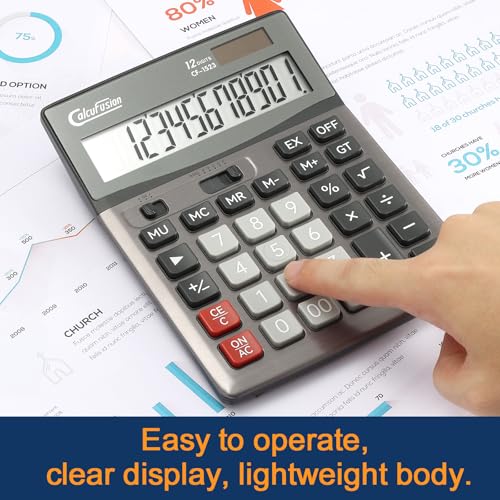 Desktop Calculator 12 Digit with Large LCD Display Big Buttons Basic Standard Function Solar Calculator with Battery Desk Calculators for Office School Home CF-1523