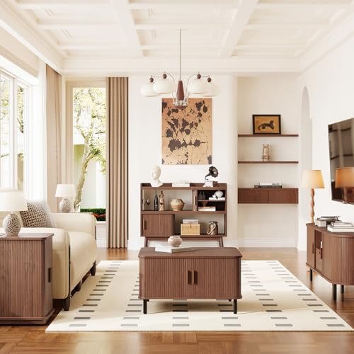 ONBRILL 44" Sideboard Buffet Cabinet with Outlet & Sliding Door, Wlanut - color: Wlanut, size: 44"