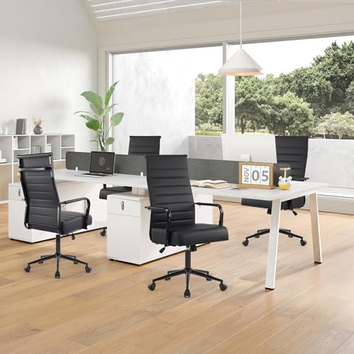 JOMEED Office Desk Chair,Conference Room Chair,High Back PU Leather Swivel | Modern Executive Ribbed Design, Ergonomic, Height Adjustable, Wheels and Arms, for Home Office(Black-Black Frame) - color: Black-black Frame