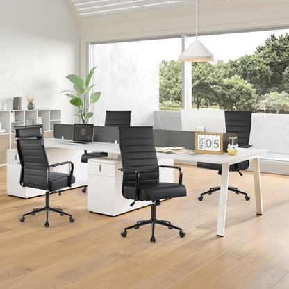 JOMEED Office Desk Chair,Conference Room Chair,High Back PU Leather Swivel | Modern Executive Ribbed Design, Ergonomic, Height Adjustable, Wheels and Arms, for Home Office(Black-Black Frame) - color: Black-black Frame