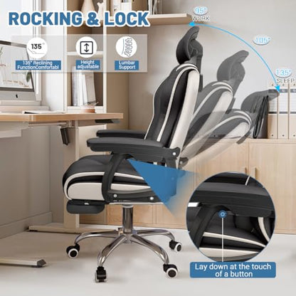 Executive Computer Chair Home Office Desk Chair,Adjustable Angle, Ergonomic Adjustable Height PU Leather Chairs with Cushions Armrest for Long Time Seating-High Office Chair with Footrest - color: Black
