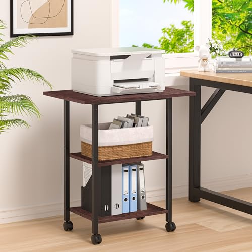 Lerliuo 3-Tier Printer Stand, Industrial Rolling Printer Table with Storage - color: Walnut, size: 3-Tier