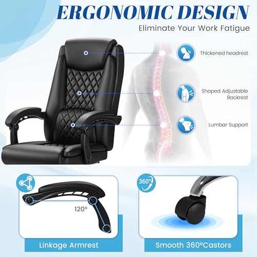 Furmax Office Chair with Footrest Ergonomic High Back Design Executive Computer Desk Chair400lbs, 90-135° Reclining Leather Home Office Desk Chairs Swivel Task Chairs with Wheels(Black) - color: Black