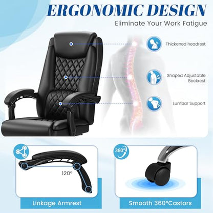 Furmax Office Chair with Footrest Ergonomic High Back Design Executive Computer Desk Chair400lbs, 90-135° Reclining Leather Home Office Desk Chairs Swivel Task Chairs with Wheels(Black) - color: Black