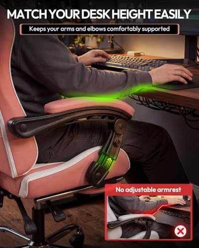 Dowinx Ergonomic Pink Gaming Chair with Footrest & Massage Lumbar, 2D-Linkage Armrests for Cute Aesthetic Esports Chair for Girls, Office, Home and Long Gaming Sessions, Pink - color: Pink