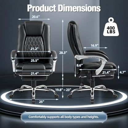 Massage Heated Office Chair with Foot Rest, Executive Desk Chair | Ergonomic High Back PU Leather Home Office Desk Chair with 135° Recline, 400 LBS, 6-Point Vibration and Heat, Classic - style: Classic