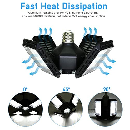 LED Garage Light,150W Deformable Garage Ceiling Lights,15000LM, 4 Adjustable Panels, E26/E27 Shop Lights for Basement, Barn, Workshop,High Bay Light - size: 4+1P 1Pack/F