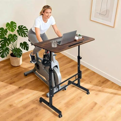 Standing Desk Adjustable Height, Rolling Walking Pad Desk, Small Mobile Table with Wheels, Portable Stand Up Table for Standing or Sitting, Size 31.5x15.7 Inch Rustic