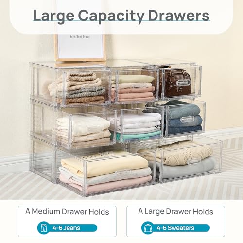 Vtopmart 2 Pack Large Clear Stackable Storage Drawers for Closet, 23QT | Easily Assemble Plastic Closet Storage Bins, Dust-Proof UnderBed Organizer for Clothing Underwear T-shirt Organization - style: 2pk Large