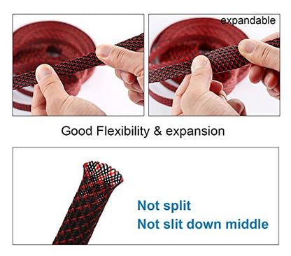25ft - 1 inch PET Expandable Braided Sleeving – BlackRed – Alex Tech Braided Cable Sleeve - color: Blackred, size: 1"-25ft