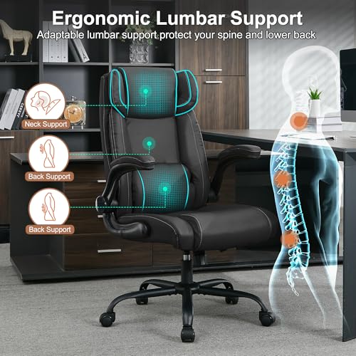 Office Desk Chair,Ergonomic Conference Room Chairs,Mid Back Executive Leather Chair,Comfy Computer Desk Chairs with Adjustable Flip-Up Arms and Rocking Function (Black) - color: Black