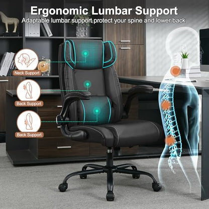 Office Desk Chair,Ergonomic Conference Room Chairs,Mid Back Executive Leather Chair,Comfy Computer Desk Chairs with Adjustable Flip-Up Arms and Rocking Function (Black) - color: Black