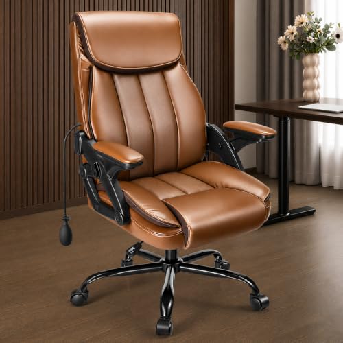 Ylzyxal Ergonomic Office Chair with Airbag Lumbar Support & Armrest, Executive Office Desk Chairs Breathable Leather, Computer Chair with Silent Wheels, 90°-160° Recline Rolling Chair 440lb Capacity - color: Light Brown