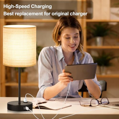 Lynnoland Set of 2 Touch Control Table Lamps, 3-Way Dimmable Bedside Nightstand Lamps for Bedroom Living Room Nursery, 800 Lumens 3000K Warmlight Bulbs Included - color: Rattan & Matte Black