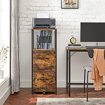 VASAGLE 2-Drawer File Cabinet with Lock, Open Shelf, Printer Stand | For A4 and Letter Sized Files, Adjustable Feet, Industrial, Rustic Brown and Black, BARNET Collection UOFC045B01V1