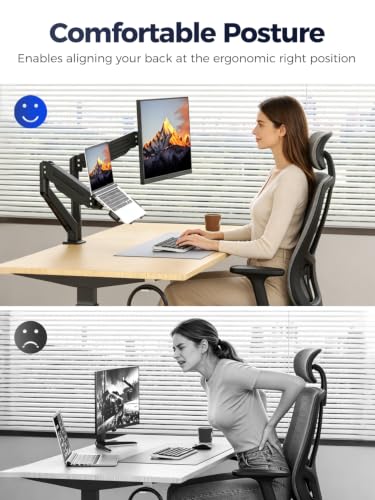 Suptek Monitor Laptop Mount Stand, 2 in 1 Function Dual Monitor Arms Desk Mount for 13"-18" Notebook and 17"-35" Monitor with Laptop Tray,Holds up to 24.25lbs - style: Laptop Monitor Mount