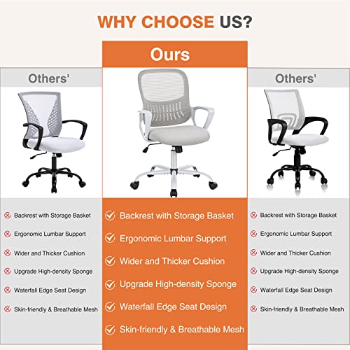 Sweetcrispy Ergonomic Office Desk Chair, Executive Mesh Computer Chair - color: Grey, size: 18.5"D