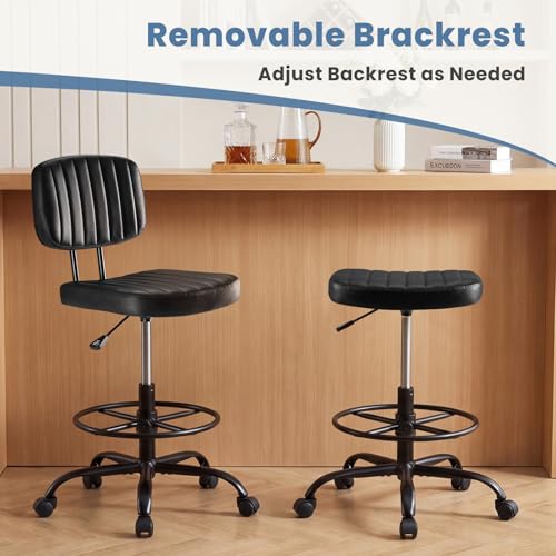 DUMOS Armless Drafting Chair, Standing Desk Chair, Rolling Stool - color: Black