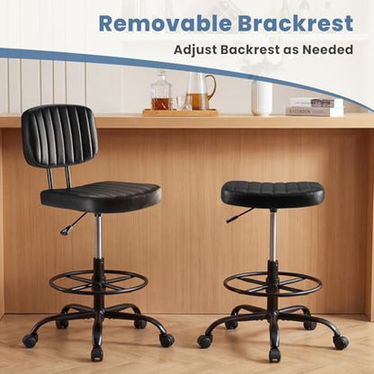 DUMOS Armless Drafting Chair, Standing Desk Chair, Rolling Stool - color: Black