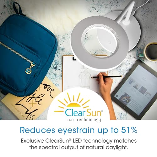 OttLite Vibe LED Ring Light, Rechargeable, 3 Color Temperatures, White | ClearSun LEDs Reduce Eyestrain | 360-Degree Illumination | Flexible Neck | 5.5" Ring Light | USB-Powered or Rechargeable - color: White Desk Light