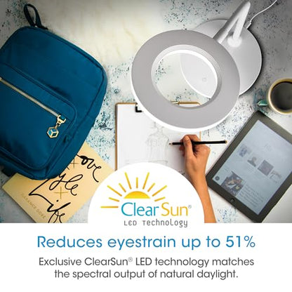 OttLite Vibe LED Ring Light, Rechargeable, 3 Color Temperatures, White | ClearSun LEDs Reduce Eyestrain | 360-Degree Illumination | Flexible Neck | 5.5" Ring Light | USB-Powered or Rechargeable - color: White Desk Light