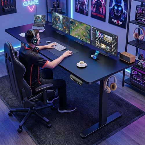 Electric Adjustable Standing Desk with Wheels, 63'' x 24'' Sit Stand with Dual Crossbeam Structure and Mouse Pad, 27''-46'' Lifting Range (Black) - color: Black, size: 63 x 24''