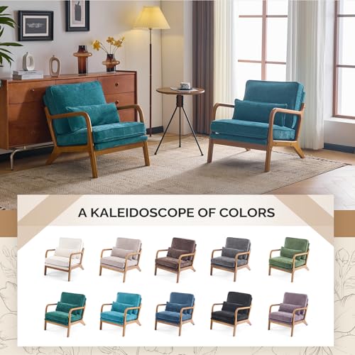 VINGLI Chenille Mid-Century Modern Accent Chair Set of 2, Cute Reading Arm Chair with Cushion & Lumbar Pillow & Solid Wood Frame for Lounge, Living Room, Reading Room, Bedroom, Turquoise - color: Turquoise
