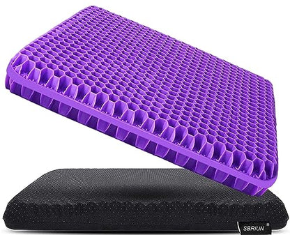 Gel Seat Cushion for Long Sitting, Double Thick, Pressure Relief | Cooling, Soft&Breathable | Sciatica, Hip&Coccyx Pain Relief | Gel Cushion for Office Chair, Home, Car, Wheelchair | Anti-Slip - color: Purple