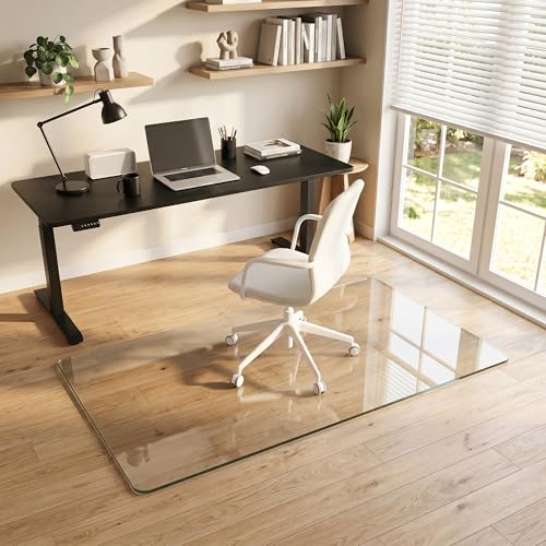 Tempered Glass Chair Mat for Hardwood Floor & Low Pile Carpet, 30" x 55" Heavy Duty Office Chair Mat with Non-Slip Pads, Scratch Resistant Floor Protector for Home Office - size: 30" x 55"