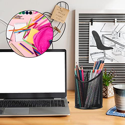 Delifox 2 Pack Pen Holder Mesh Round Pencil Holder 3 Compartments, Black | Pen Organizer for Office Home - color: Black