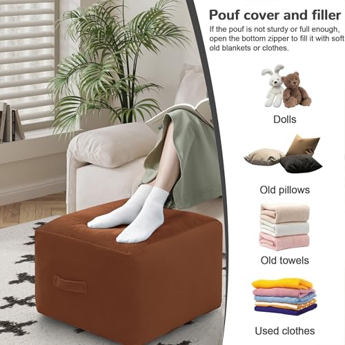 MeMoreCool Square Stuffed Pouf Ottoman Foot Rest, Floor Pouf Foot Stool with Foam Chunk Filling, Soft Stuffed Ottoman Footrest for Living Room, Coffee - color: Striped Coffee
