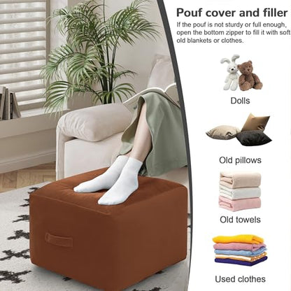 MeMoreCool Square Stuffed Pouf Ottoman Foot Rest, Floor Pouf Foot Stool with Foam Chunk Filling, Soft Stuffed Ottoman Footrest for Living Room, Coffee - color: Striped Coffee