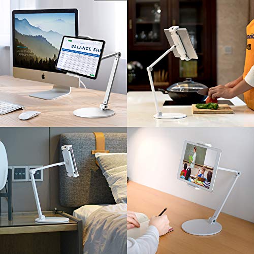 iPad Stand for Desk, Surface Pro Holder, Multi-Angle Adjustable Tablet Stand Holder for 4.7''- 13'' Screen Microsoft Surface Series, iPad Series,Samsung Galaxy Tabs,Amazon Kindle Fire, Etc. (White) - color: White