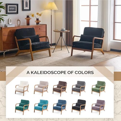 VINGLI Chenille Mid-Century Modern Accent Chair Set of 2, Cute Reading Arm Chair with Cushion & Lumbar Pillow & Solid Wood Frame for Lounge, Living Room, Reading Room, Bedroom, Black - color: Black