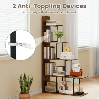 GIANTEX 5-Tier Stepped Bookshelf, 62" Tall Ladder Corner Bookcase