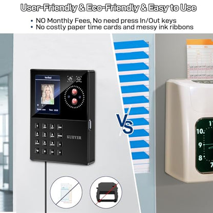 KUIIYER 3 in 1 Employees Time Clocks (Face + Palm Print + Password)